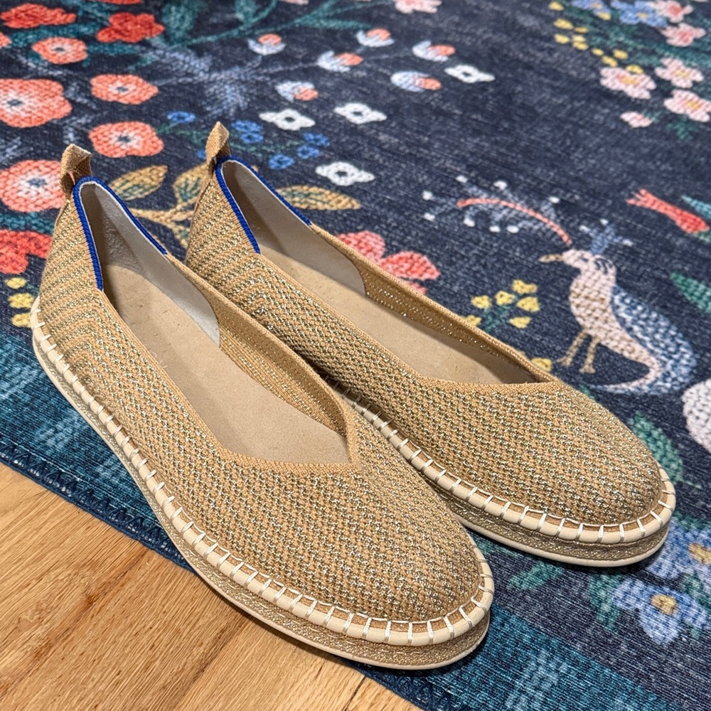 Rothy's Gold and Tan Espadrille Flats